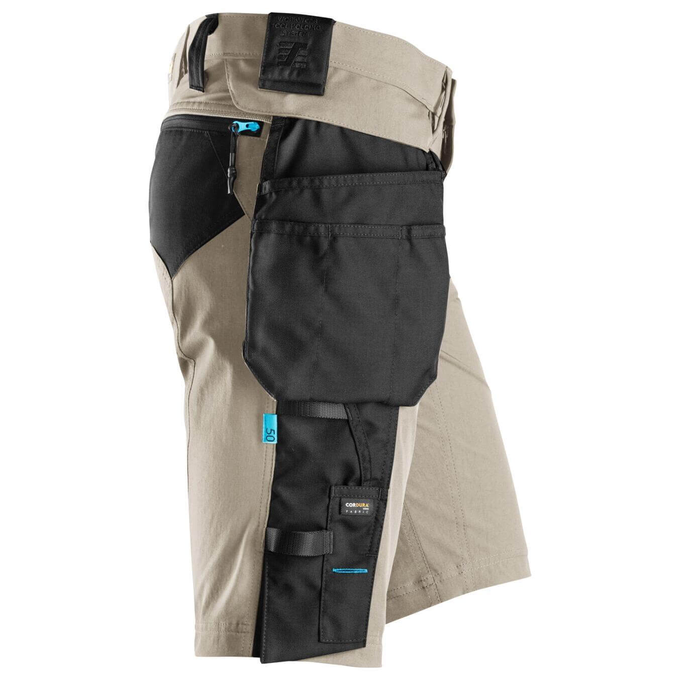 Snickers 6108 LiteWork Slim Fit Shorts with Detachable Holster Pockets Khaki Black right #colour_khaki-black