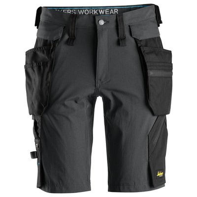 Snickers 6108 LiteWork Slim Fit Shorts with Detachable Holster Pockets Steel Grey Black Main #colour_steel-grey-black