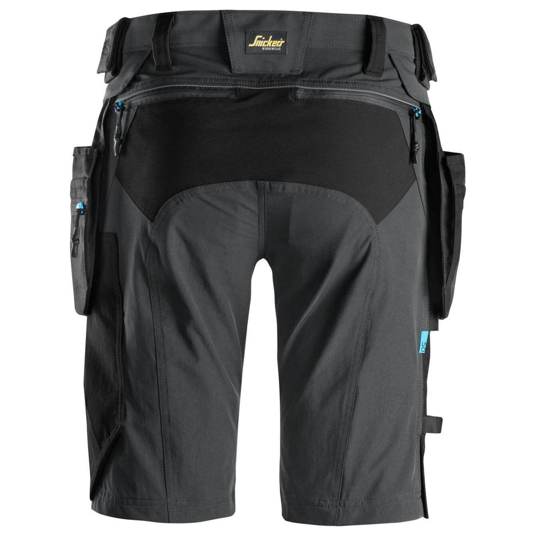 Snickers 6108 LiteWork Slim Fit Shorts with Detachable Holster Pockets Steel Grey Black back #colour_steel-grey-black