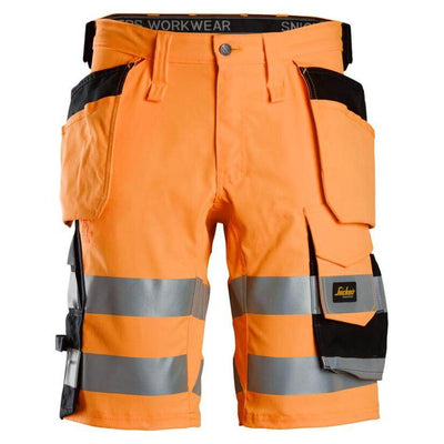 Snickers 6135 Hi Vis Slim Fit Stretch Shorts with Holster Pockets Class 1 Hi Vis Orange Black Main #colour_hi-vis-orange-black