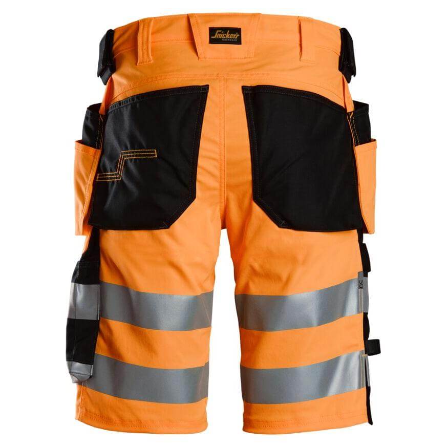 Snickers 6135 Hi Vis Slim Fit Stretch Shorts with Holster Pockets Class 1 Hi Vis Orange Black back #colour_hi-vis-orange-black