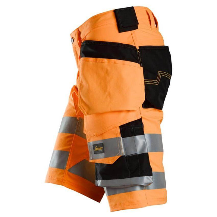 Snickers 6135 Hi Vis Slim Fit Stretch Shorts with Holster Pockets Class 1 Hi Vis Orange Black left #colour_hi-vis-orange-black