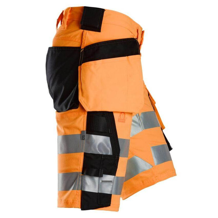 Snickers 6135 Hi Vis Slim Fit Stretch Shorts with Holster Pockets Class 1 Hi Vis Orange Black right #colour_hi-vis-orange-black