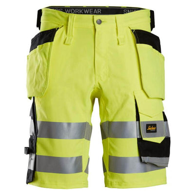 Snickers 6135 Hi Vis Slim Fit Stretch Shorts with Holster Pockets Class 1 Hi Vis Yellow Black Main #colour_hi-vis-yellow-black