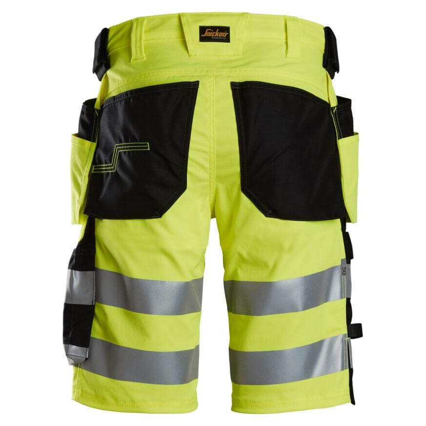 Snickers 6135 Hi Vis Slim Fit Stretch Shorts with Holster Pockets Class 1 Hi Vis Yellow Black back #colour_hi-vis-yellow-black