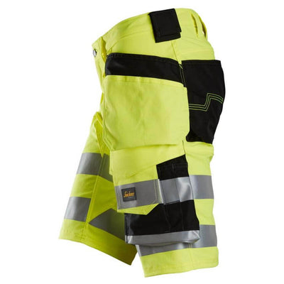 Snickers 6135 Hi Vis Slim Fit Stretch Shorts with Holster Pockets Class 1 Hi Vis Yellow Black left #colour_hi-vis-yellow-black