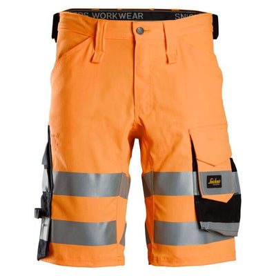 Snickers 6136 Hi Vis Slim Fit Stretch Shorts Class 1 Hi Vis Orange Black Main #colour_hi-vis-orange-black