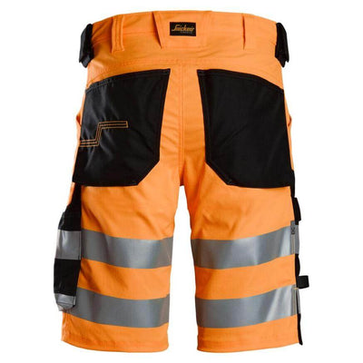 Snickers 6136 Hi Vis Slim Fit Stretch Shorts Class 1 Hi Vis Orange Black back #colour_hi-vis-orange-black
