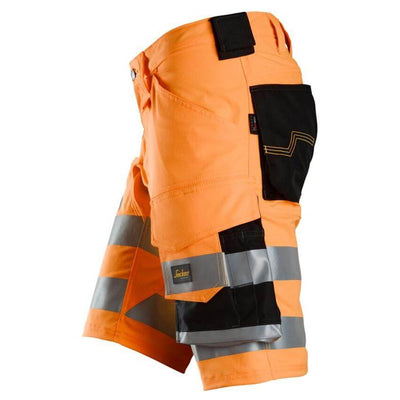 Snickers 6136 Hi Vis Slim Fit Stretch Shorts Class 1 Hi Vis Orange Black left #colour_hi-vis-orange-black