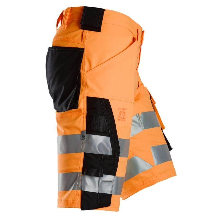 Snickers 6136 Hi Vis Slim Fit Stretch Shorts Class 1 Hi Vis Orange Black right #colour_hi-vis-orange-black