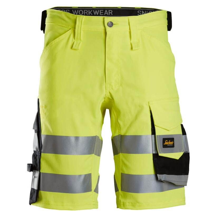 Snickers 6136 Hi Vis Slim Fit Stretch Shorts Class 1 Hi Vis Yellow Black Main #colour_hi-vis-yellow-black