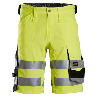 Snickers 6136 Hi Vis Slim Fit Stretch Shorts Class 1 Hi Vis Yellow Black Main #colour_hi-vis-yellow-black