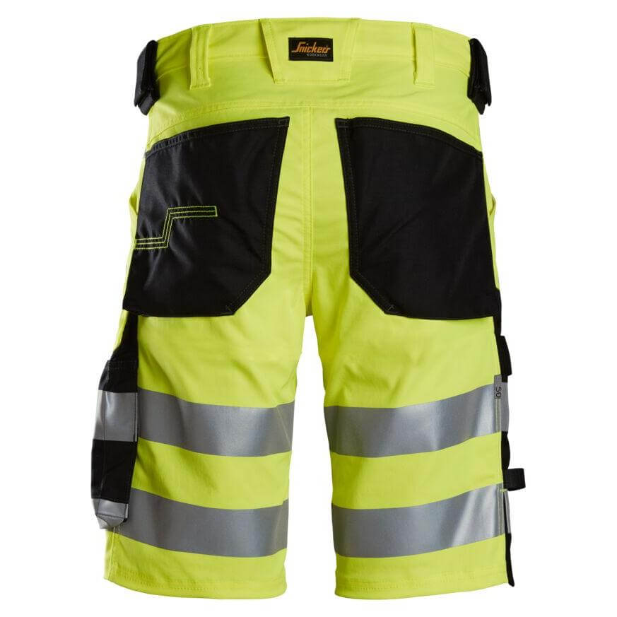Snickers 6136 Hi Vis Slim Fit Stretch Shorts Class 1 Hi Vis Yellow Black back #colour_hi-vis-yellow-black