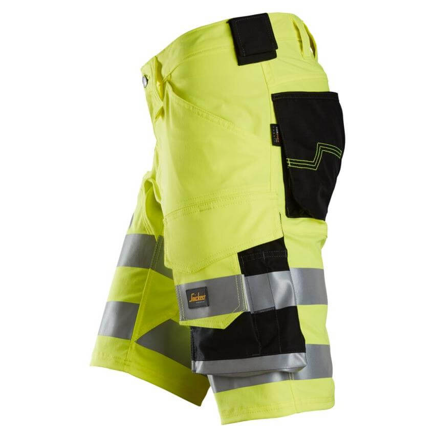 Snickers 6136 Hi Vis Slim Fit Stretch Shorts Class 1 Hi Vis Yellow Black left #colour_hi-vis-yellow-black
