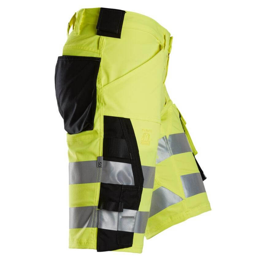 Snickers 6136 Hi Vis Slim Fit Stretch Shorts Class 1 Hi Vis Yellow Black right #colour_hi-vis-yellow-black