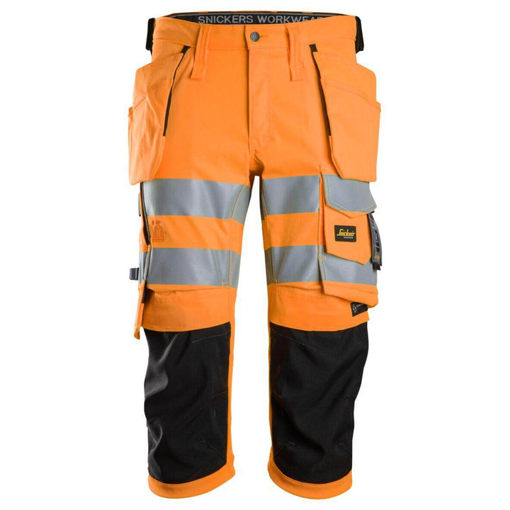 Snickers 6138 Hi Vis Slim Fit Stretch Pirate Shorts with Holster Pockets Class 1 2 Hi Vis Orange Black Main #colour_hi-vis-orange-black