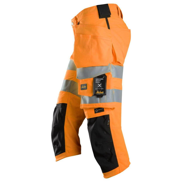 Snickers 6138 Hi Vis Slim Fit Stretch Pirate Shorts with Holster Pockets Class 1 2 Hi Vis Orange Black left #colour_hi-vis-orange-black