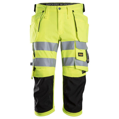 Snickers 6138 Hi Vis Slim Fit Stretch Pirate Shorts with Holster Pockets Class 1 2 Hi Vis Yellow Black Main #colour_hi-vis-yellow-black
