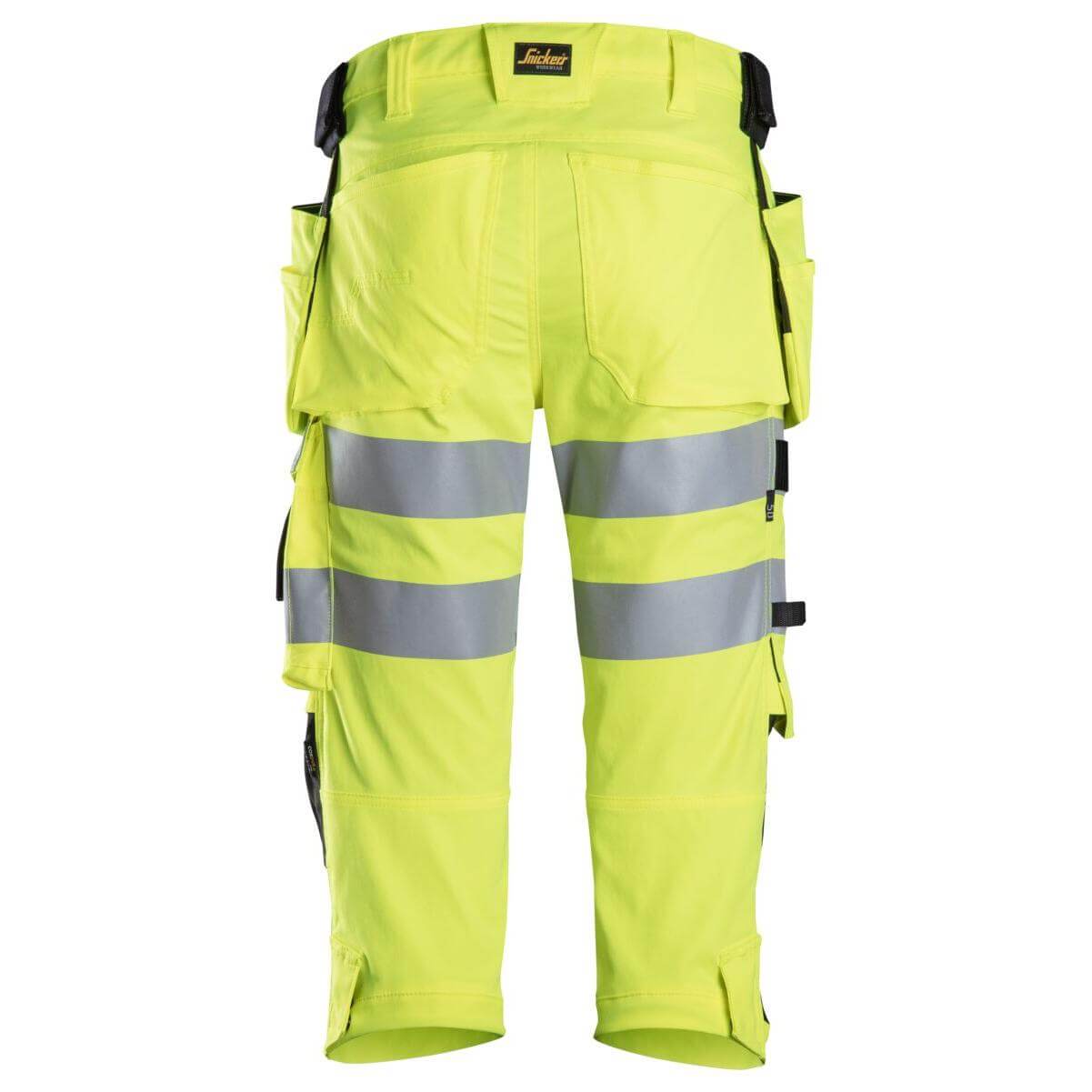Snickers 6138 Hi Vis Slim Fit Stretch Pirate Shorts with Holster Pockets Class 1 2 Hi Vis Yellow Black back #colour_hi-vis-yellow-black