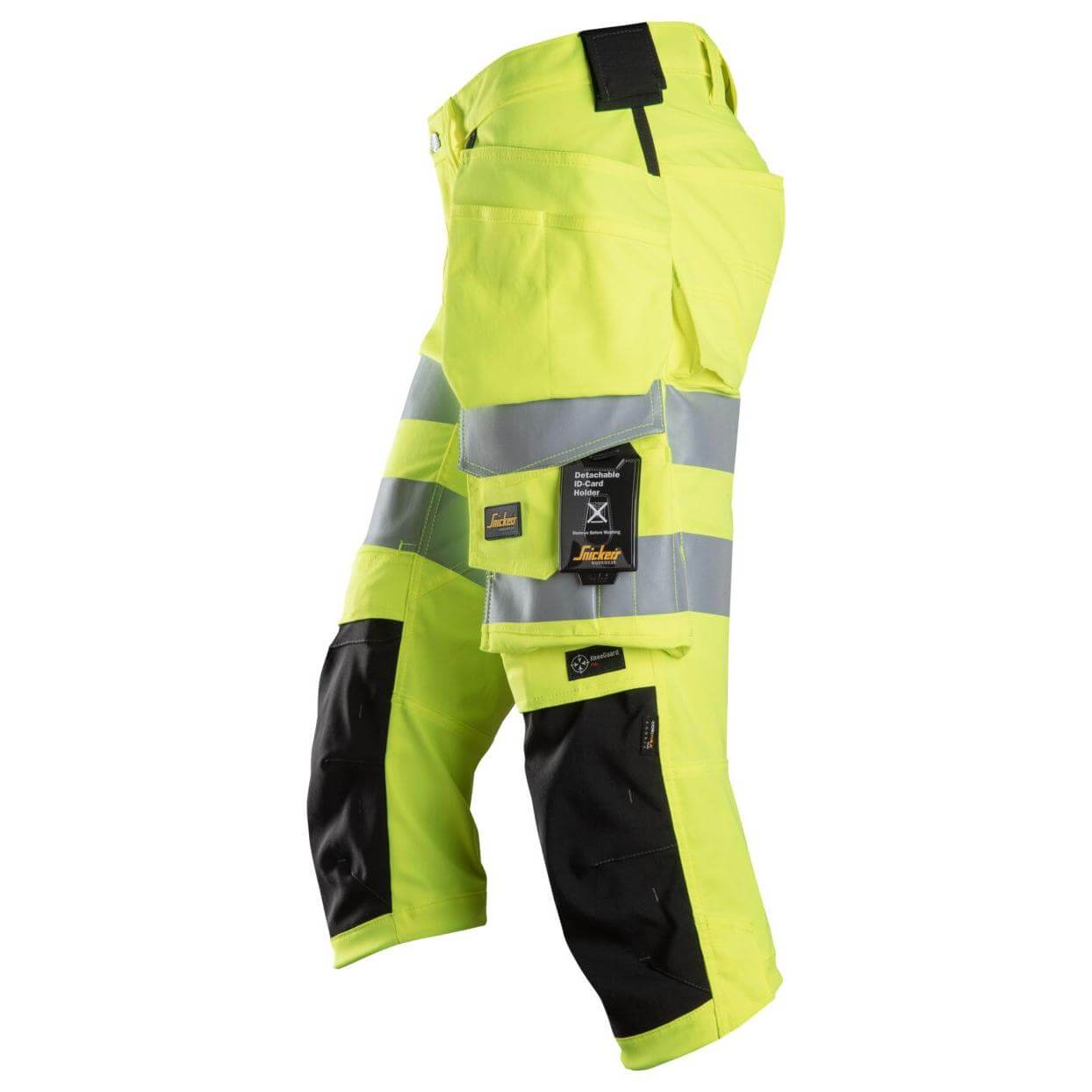 Snickers 6138 Hi Vis Slim Fit Stretch Pirate Shorts with Holster Pockets Class 1 2 Hi Vis Yellow Black left #colour_hi-vis-yellow-black