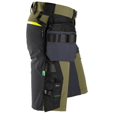 Snickers 6140 FlexiWork Slim Fit Softshell Stretch Shorts with Holster Pockets Khaki Green Grey right #colour_khaki-green-grey