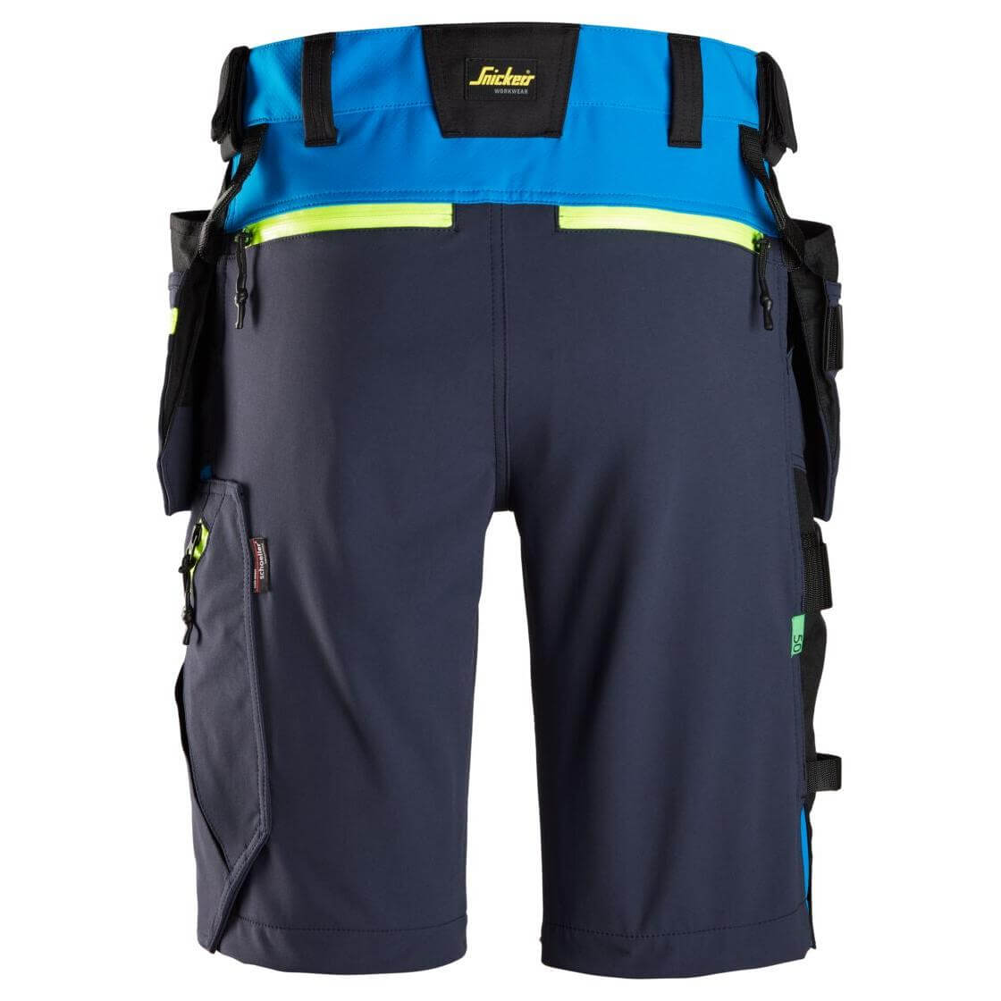 Snickers 6140 FlexiWork Slim Fit Softshell Stretch Shorts with Holster Pockets True Blue Navy back #colour_true-blue-navy