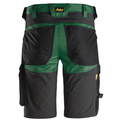 Snickers 6143 AllroundWork Slim Fit Stretch Shorts Forest Green Black back #colour_forest-green-black