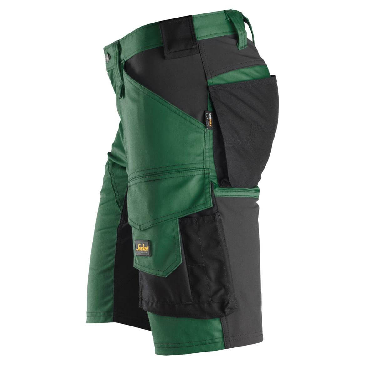 Snickers 6143 AllroundWork Slim Fit Stretch Shorts Forest Green Black left #colour_forest-green-black