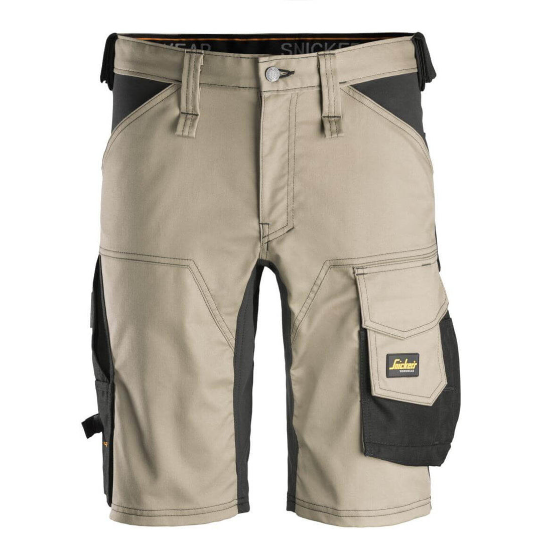 Snickers 6143 AllroundWork Slim Fit Stretch Shorts Khaki Black Main #colour_khaki-black