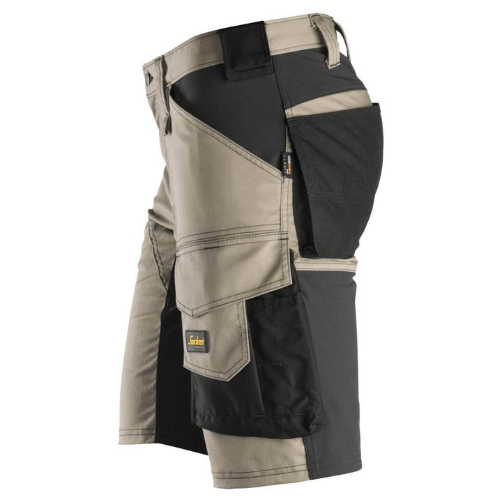 Snickers 6143 AllroundWork Slim Fit Stretch Shorts Khaki Black left #colour_khaki-black