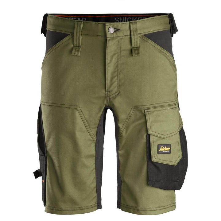 Snickers 6143 AllroundWork Slim Fit Stretch Shorts Khaki Green Black Main #colour_khaki-green-black