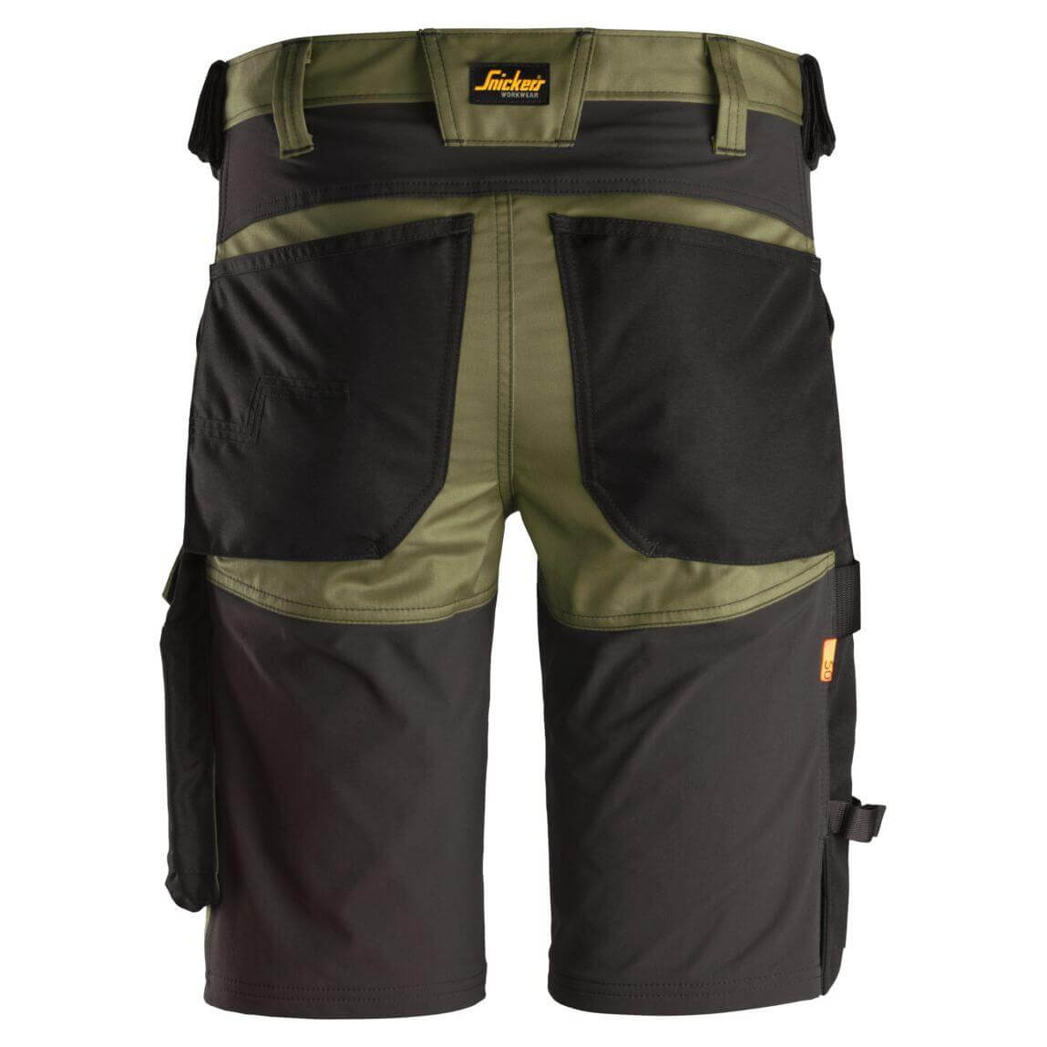 Snickers 6143 AllroundWork Slim Fit Stretch Shorts Khaki Green Black back #colour_khaki-green-black