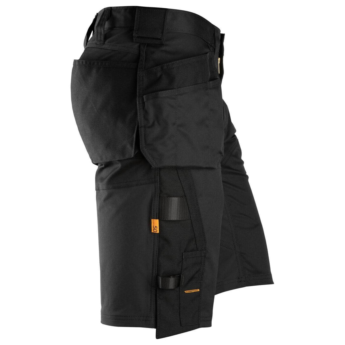 Snickers 6151 AllroundWork Stretch Loose Fit Work Shorts Holster Pockets Black Black right #colour_black-black