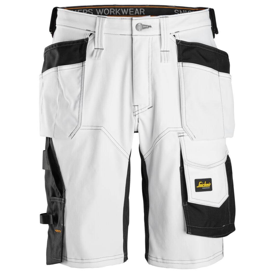 Snickers 6151 AllroundWork Stretch Loose Fit Work Shorts Holster Pockets White Black Main #colour_white-black