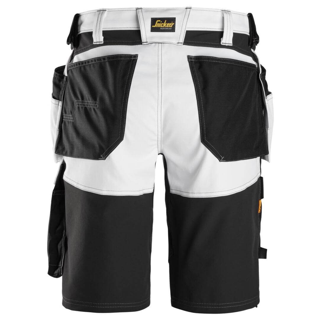Snickers 6151 AllroundWork Stretch Loose Fit Work Shorts Holster Pockets White Black back #colour_white-black