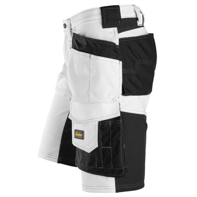 Snickers 6151 AllroundWork Stretch Loose Fit Work Shorts Holster Pockets White Black left #colour_white-black