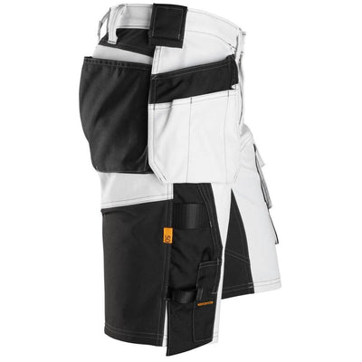 Snickers 6151 AllroundWork Stretch Loose Fit Work Shorts Holster Pockets White Black right #colour_white-black