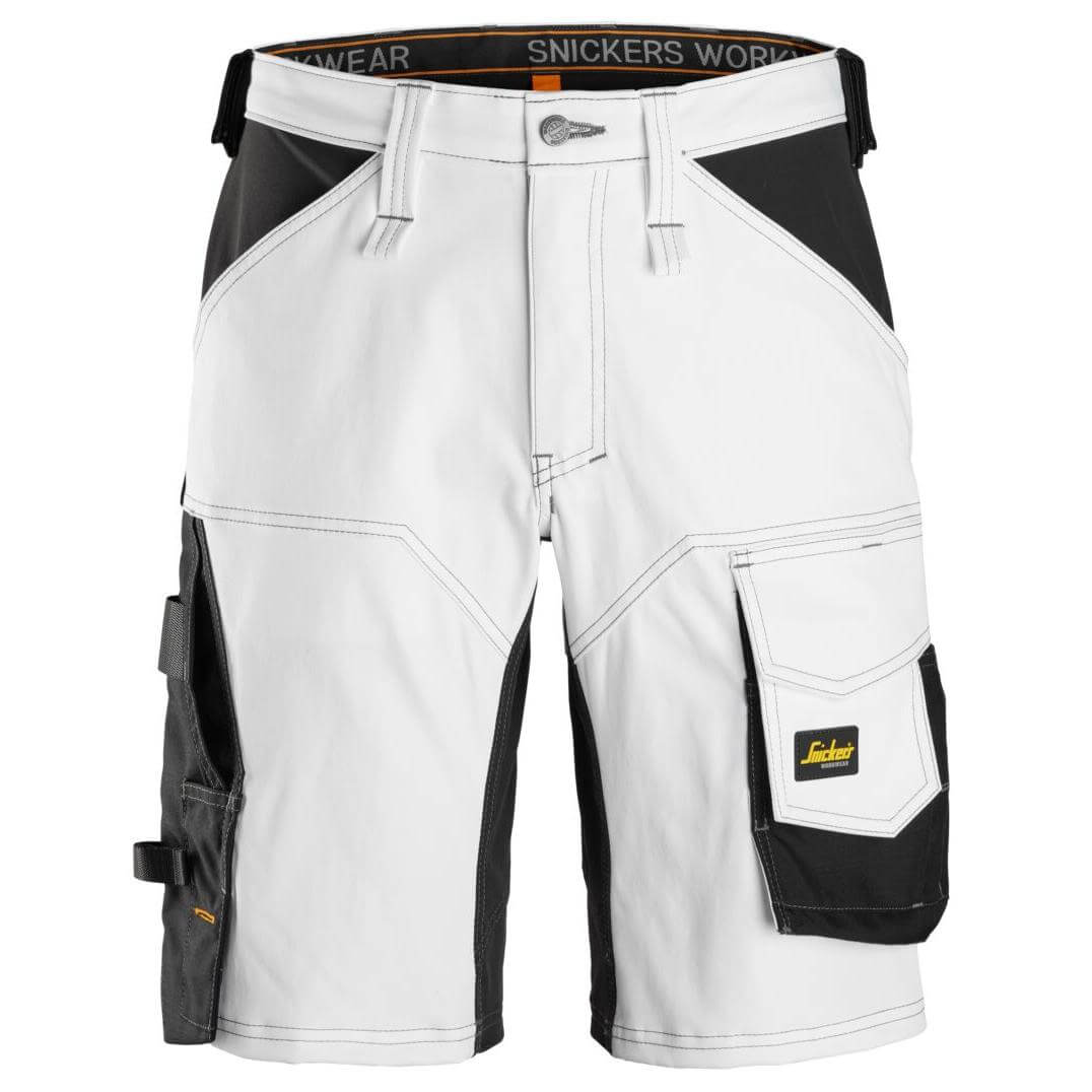 Snickers 6153 AllroundWork Stretch Loose Fit Work Shorts White Black Main #colour_white-black