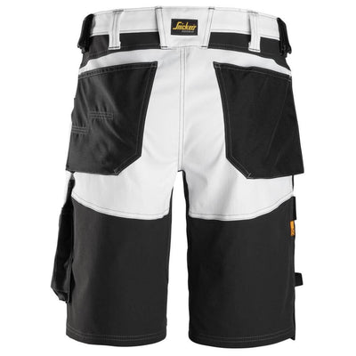Snickers 6153 AllroundWork Stretch Loose Fit Work Shorts White Black back #colour_white-black