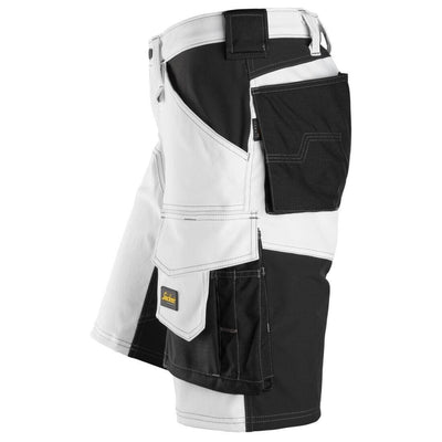 Snickers 6153 AllroundWork Stretch Loose Fit Work Shorts White Black left #colour_white-black