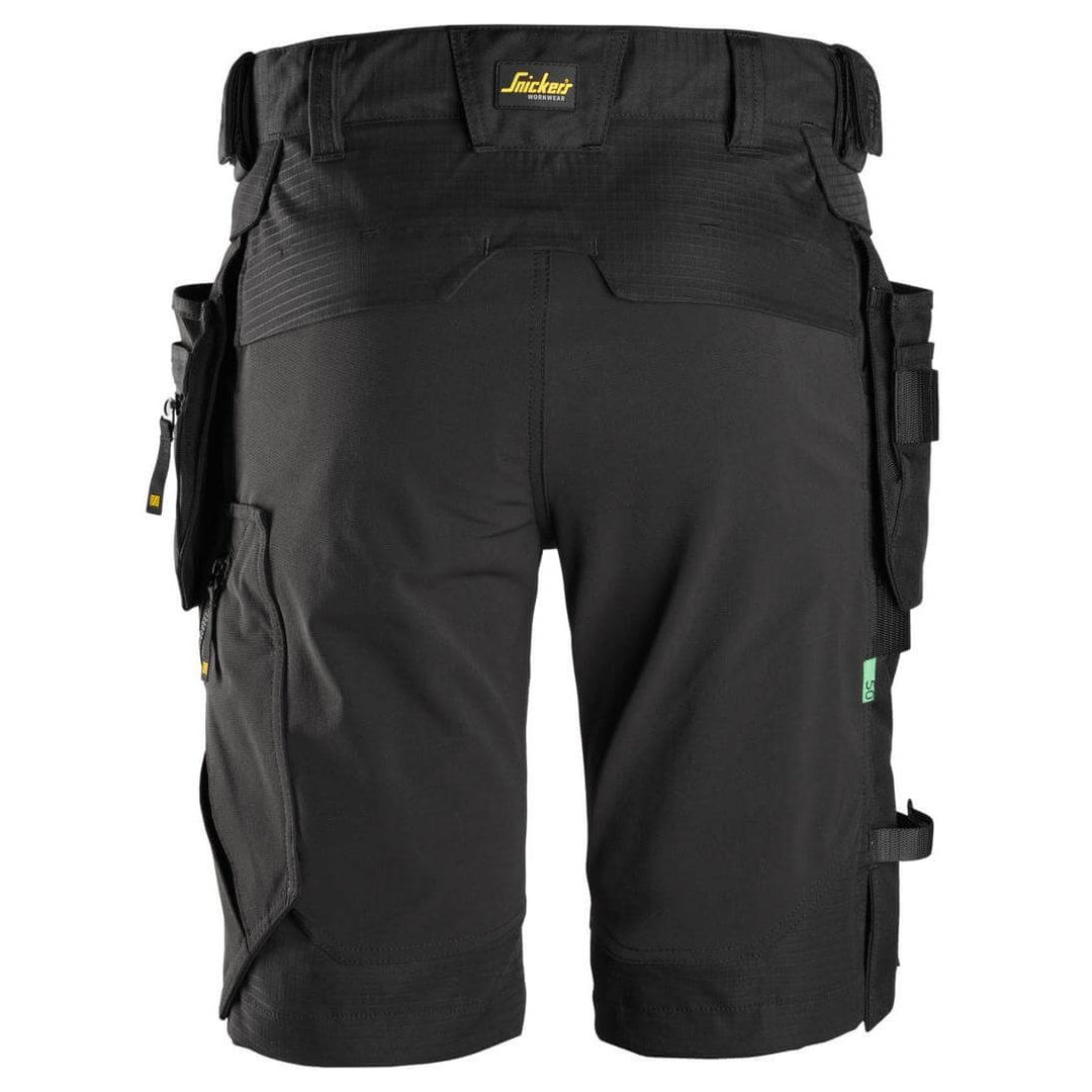 Snickers 6172 FlexiWork Slim Fit Ripstop Shorts with Detachable Holster Pockets Black Black back #colour_black-black