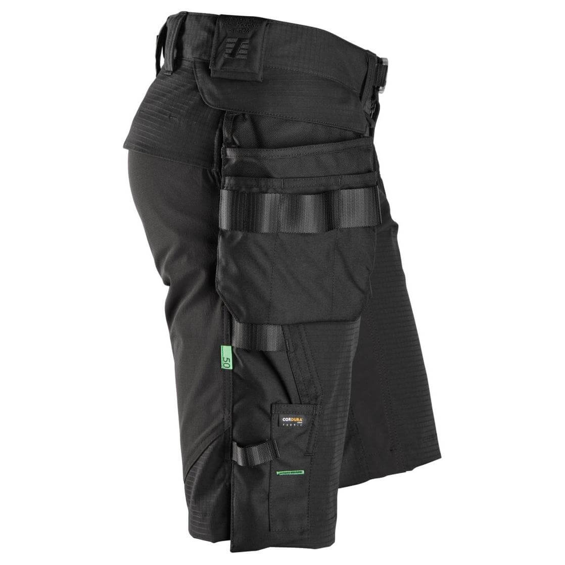Snickers 6172 FlexiWork Slim Fit Ripstop Shorts with Detachable Holster Pockets Black Black right #colour_black-black