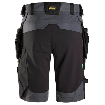 Snickers 6172 FlexiWork Slim Fit Ripstop Shorts with Detachable Holster Pockets Steel Grey Black back #colour_steel-grey-black