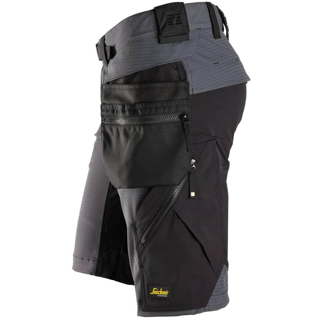 Snickers 6172 FlexiWork Slim Fit Ripstop Shorts with Detachable Holster Pockets Steel Grey Black left #colour_steel-grey-black