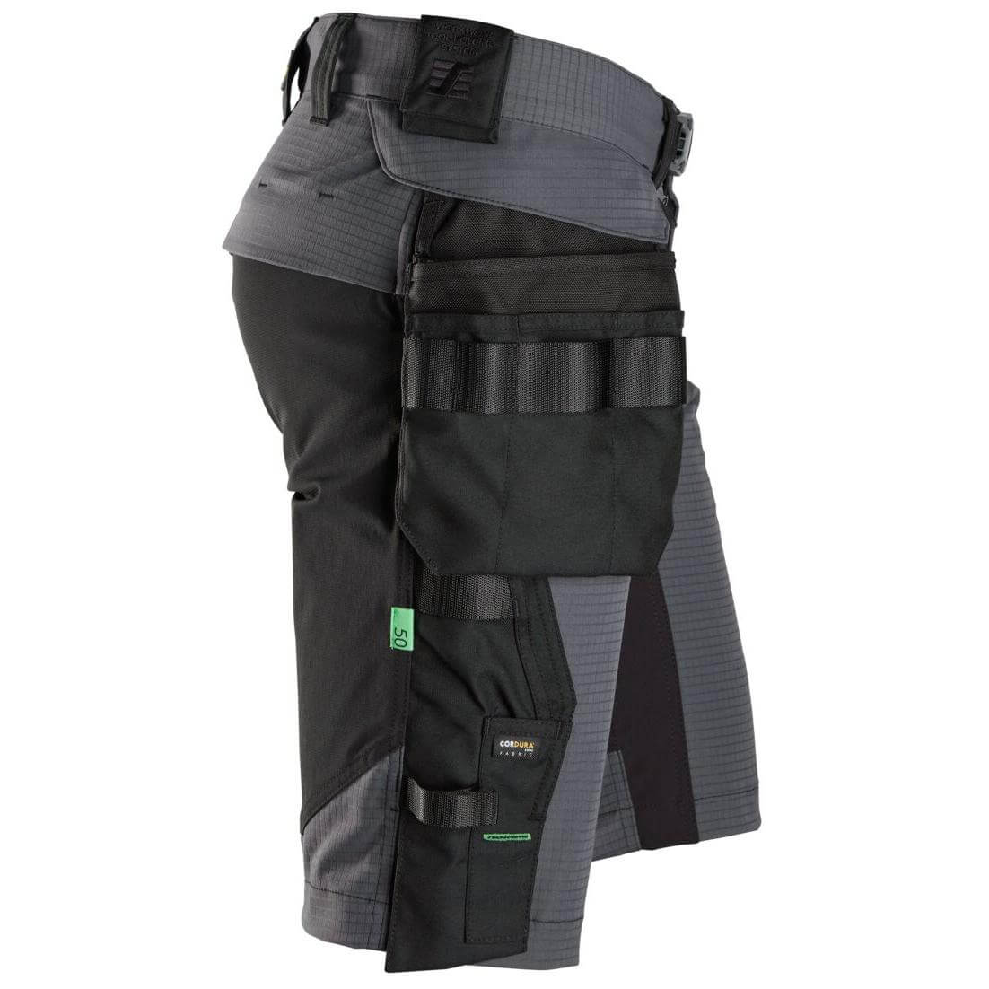 Snickers 6172 FlexiWork Slim Fit Ripstop Shorts with Detachable Holster Pockets Steel Grey Black right #colour_steel-grey-black