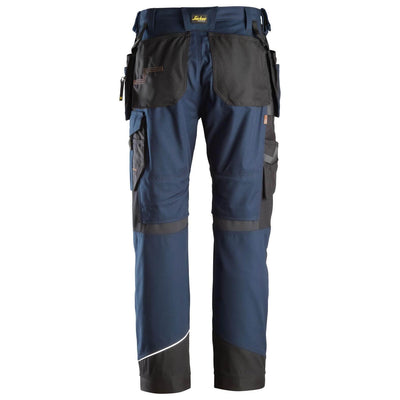 Snickers 6214 RuffWork Canvas+ Hard Wearing Work Trousers with Holster Pockets Navy Black back #colour_navy-black