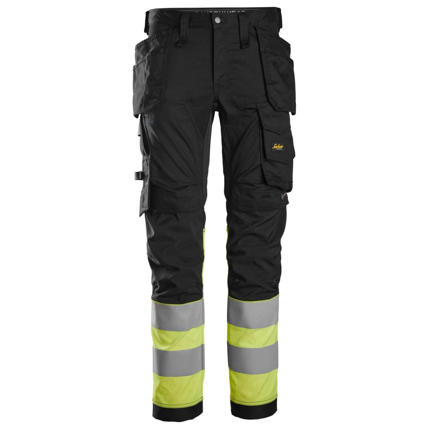 Snickers 6234 Hi Vis Slim Fit Stretch Trousers with Holster Pockets Class 1 Black Hi Vis Yellow Main #colour_black-hi-vis-yellow