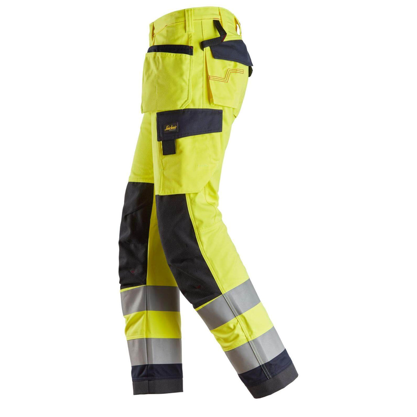 Snickers 6260 ProtecWork Hi Vis Work Trousers with Holster Pockets Class 2 Hi Vis Yellow Navy Blue left3710003 #colour_hi-vis-yellow-navy-blue