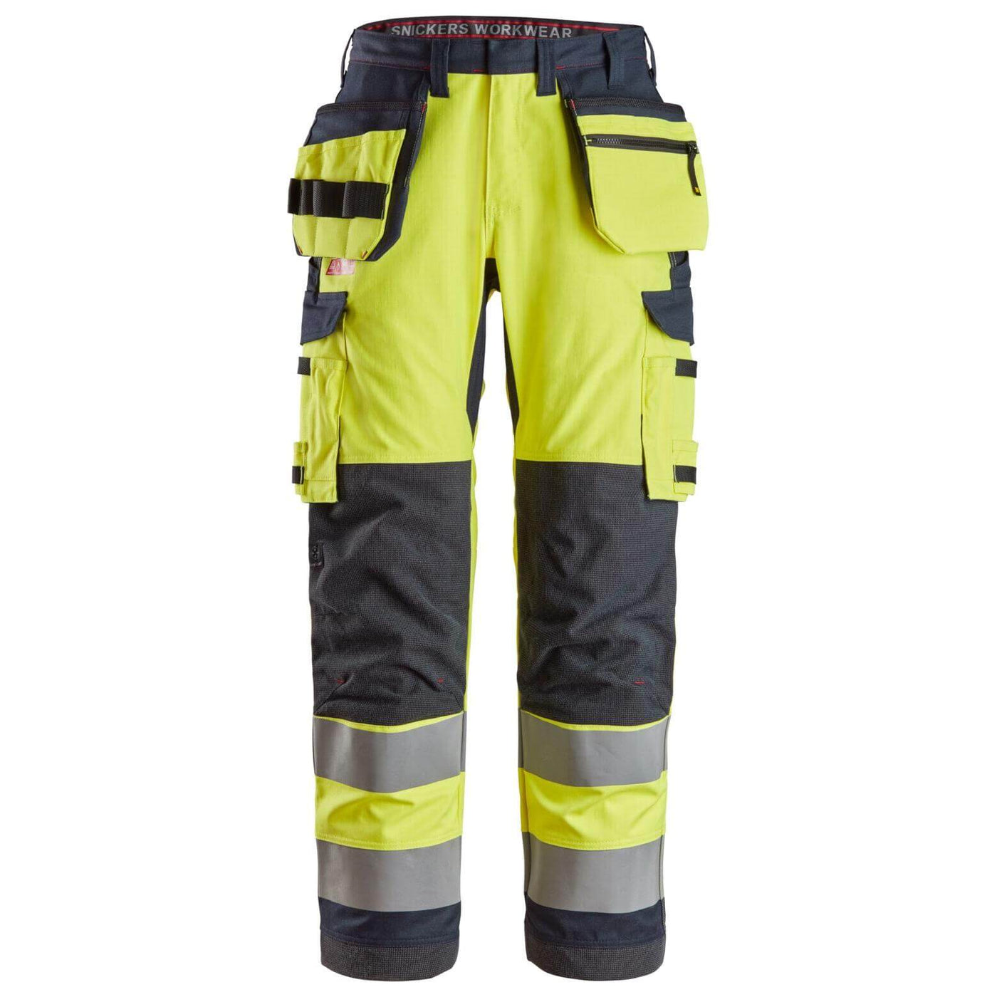 Snickers 6261 ProtecWork Hi Vis Work Trousers with Holster Pockets and Equal Leg Pockets Class 2 Hi Vis Yellow Navy Blue 3710009 #colour_hi-vis-yellow-navy-blue