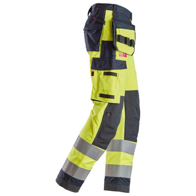Snickers 6261 ProtecWork Hi Vis Work Trousers with Holster Pockets and Equal Leg Pockets Class 2 Hi Vis Yellow Navy Blue right3823284 #colour_hi-vis-yellow-navy-blue